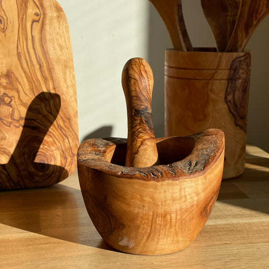 Olive Wood Rustic Pestle & Mortar